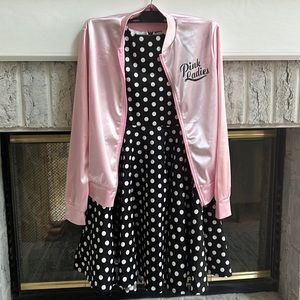 Pink Ladies girls Polka dot dress w pink jacket
